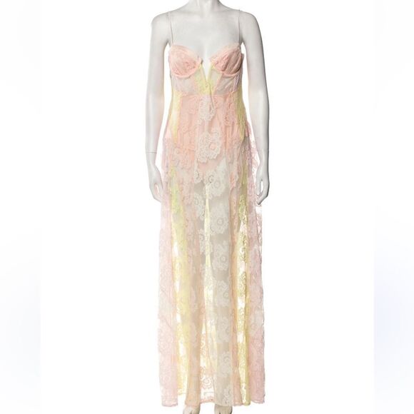 For Love & Lemons Blossom Maxi Dress in Pink Yellow Floral Lace XS NEW MSRP $368 - Picture 3 of 10